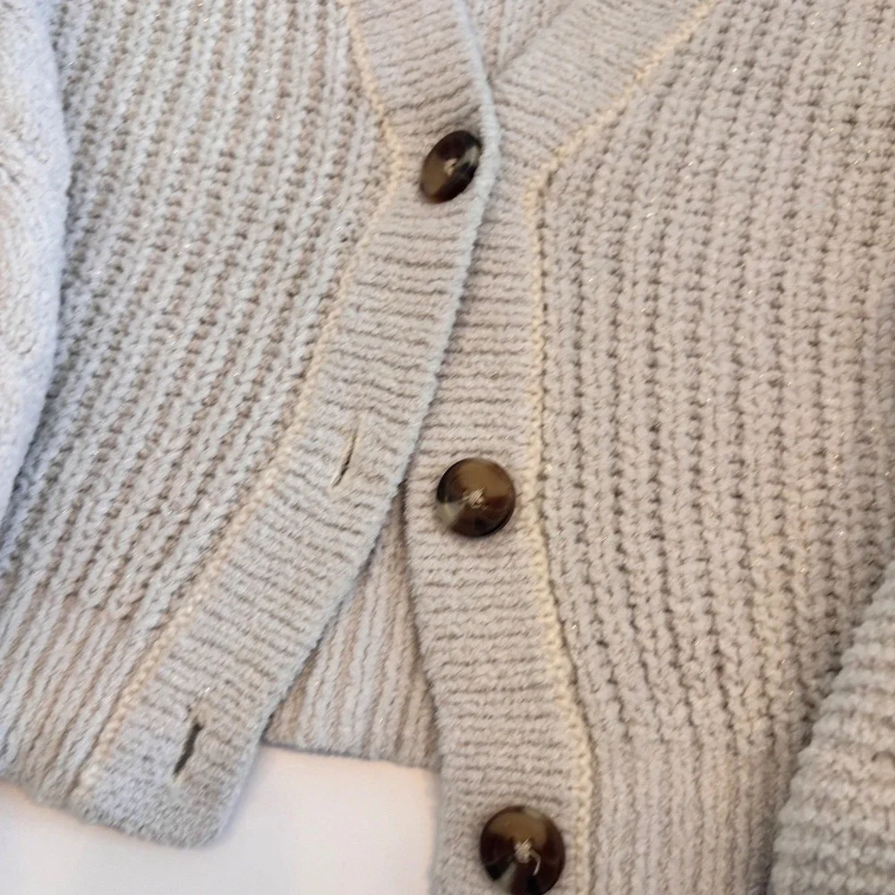 Cat & Jack Toddler Girls Cream Chenille Cable Knit Shimmer‎ Cardigan Sweater 3T